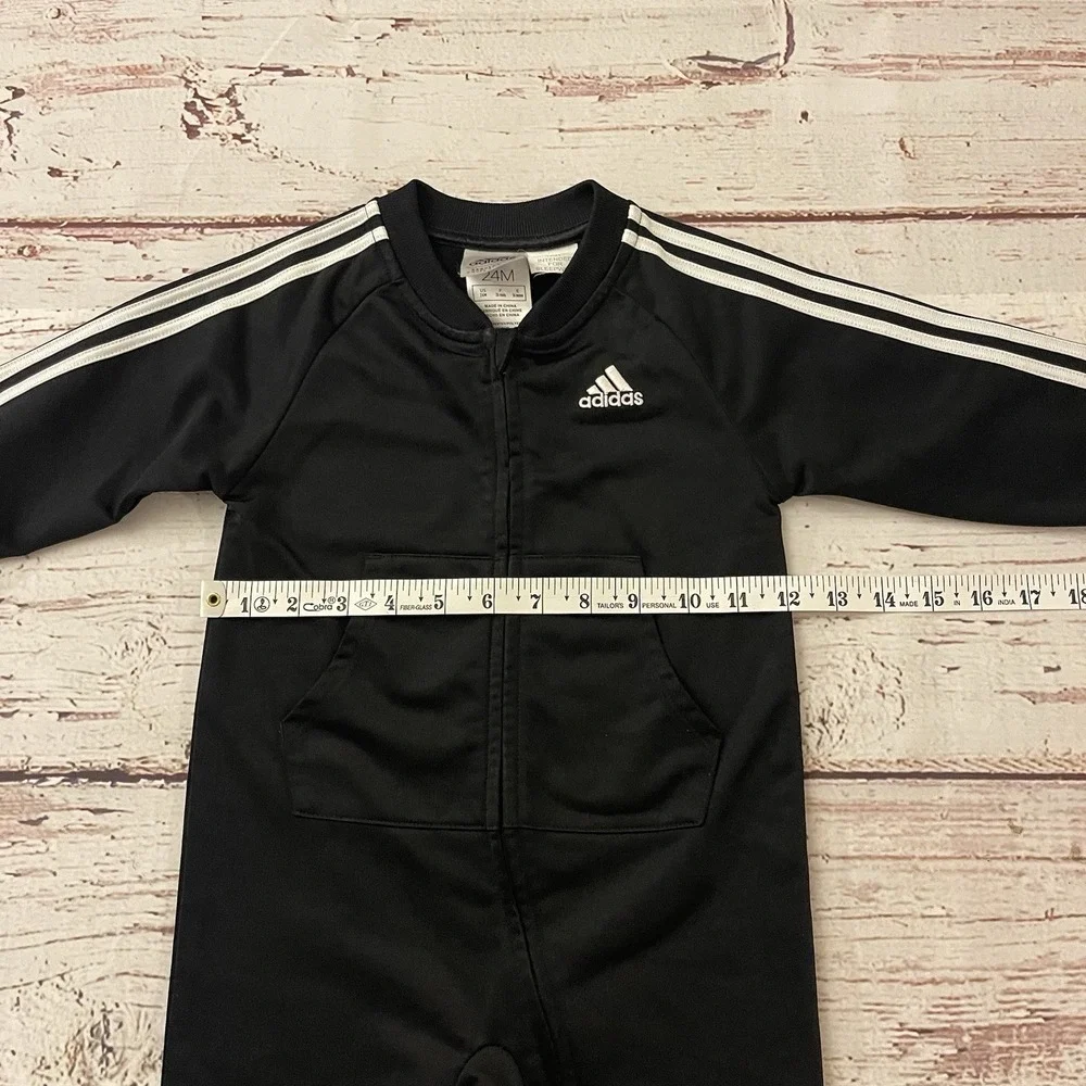 Adidas‎ Black White Long Sleeve 3 Stripe Tricot Coverall Size 12 Months
